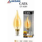 Cata CT-4281 4W E14 Kıvrık Buji Rustik LED Ampul 2700K Kehribar Camlı Dekoratif Ekstra Sıcak Sarı 320 Lm - 12