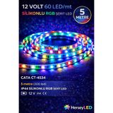 CATA CT-4534 12V Silikonlu RGB Şerit LED – 5 Metre, Suya Dayanıklı, Esnek Yapı