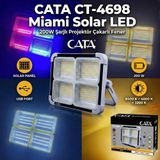Cata Ct-4698 Miami Solar Led 200W Şarjlı Projektör Çakarlı Fener Gri
