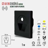 Cata CT-5170 1 Watt Siyah Kasa Sensörlü Koridör Armatürü Beyaz - Çok Renkli