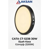 Cata CT-5238 30W Siyah Kasa Sıva Üstü Yuvarlak LED Panel 3200K Günışığı 28.5 cm Slim Tavan Armatürü - 5 ADET - 3200K - Gün Işığı