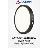 Cata CT-5238 30W Siyah Kasa Sıva Üstü Yuvarlak LED Panel 6400K Beyaz Işık 28.5 cm Slim Tavan Armatürü - 6400K - Beyaz