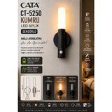 CATA Ct 5250 Kumru Sensörlü LED Aplik 3200K Günışığı Siyah Kasa 1W ABS Plastik Malzeme ile Enerji Tasarruflu