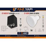 Cata CT-5420 Sp Bergama Siyah-Platin Sıva Üstü Spot Armatür + CT-4240 7W GU10 LED Ampul (5 Adet Set) | Faz Yapı Elektrik