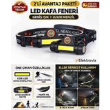 Cata CT-9120 LED Kafa Feneri 2’li Set Şarjlı Cob LED Güçlü Işık Uzun Menzil Ayarlanabilir Bant Kamp Tamir Outdoor