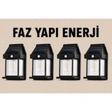 Cata Faz Proje Enerji Elektrik CT-7319 Güneş Enerjili Solar Aplik Duvar Lambası Hareket Sensörlü IP44 Dış Mekan Bahçe Aydınlatma 20W 4'lü Set