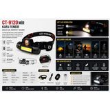 Cata Mir Kafa Feneri CT-9120 Su Geçirmez USB Şarjlı 4 Saat Çalışma Süresi ile Güçlü LED Aydınlatma - Siyah
