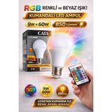 Cata Rgb LED Ampul Kumandalı 9W (60W) | Renkli + Beyaz Işık | E27 Duy | 850 Lümen - 1 - 10 W