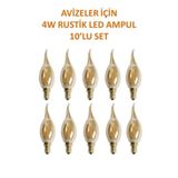 Cata Rustik Led Avizeler Için Ince Duylu Ampul 4w Amber Renk 10'lu Set Amber Renk