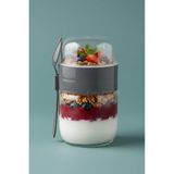 Çatallı Cam Öğün Bardağı - Yemek Taşıma ve Saklama Kabı - Müsli Kabı 625 ml Antrasit, 74