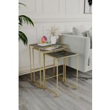 Catchme Retro 3 lü Zigon Füme Camlı Gold Sehpa, Metal Sehpa, Salon, Yatak Odası, Antre