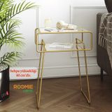 Catchme Retro Yan Sehpa. Metal Sehpa.Cam Sehpa.Salon. Yatak Odası Altın
