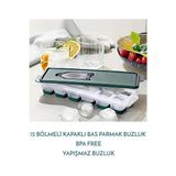 CATEKSSS Bas Parmak Silikon Buz Kalıbı 1 Adet 12 Bölmeli Kapaklı Silikon Buzluk Silikon