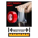 CATEKSSS Çift Taraflı Bant Şeffaf Silikon Bant Güçlü Yapıştırıcı Montaj Bandı 30MM x 2 Metre