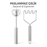 CATEKSSS Paslanmaz Çelik Patates Ezici ve Basmalı Otomatik Çırpıcı Seti –dayanıklı, Ergonomik Sap Metalik Pas