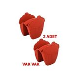 CATEKSSS Silikon Fırın Eldiveni Vak Vak 2’li Kırmızı Silikon Kırmızı