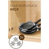 CATEKSSS Tava Çizdirmez, Borcam Koruyucu, Keçeden Tencere Koruyucu, Keçeden Tencere Altlığı 3 Adet Gri Gri Po