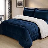 Cathay Home İkiz Yorgan Seti: Ultra Yumuşak ve Peluş Ters Çevrilebilir Micromink ve Sherpa 2 Parça Yatak Seti, Lacivert, İkiz (167,64 cm x 218,4 cm)