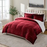 Cathay Home King Yorgan Seti: Ultra Yumuşak ve Peluş Ters Çevrilebilir Mikro Vizon ve Sherpa 3 Parça Yatak Takımı, Şarap Rengi, King (259 cm x 228 cm)