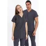 Çatı Uniform Çatı Uniform Happiness Basic - Likralı Doktor Hemşire Forma Takımı Scrubs Üniforma Cerrahi Takım, Antrasit - 2XL