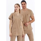 Çatı Uniform Çatı Uniform Happiness Basic - Likralı Doktor Hemşire Forma Takımı Scrubs Üniforma Cerrahi Takım, Bej - 2XL