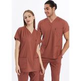Çatı Uniform Çatı Uniform Happiness Basic - Likralı Doktor Hemşire Forma Takımı Scrubs Üniforma Cerrahi Takım, Bisküvi - XL - Kiremit