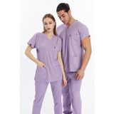 Çatı Uniform Çatı Uniform Happiness Basic - Likralı Doktor Hemşire Forma Takımı Scrubs Üniforma Cerrahi Takım, Lila - 2XL