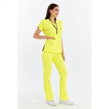 Çatı Uniform Happiness Spaniard - Likralı Doktor Hemşire Forma Takımı Scrubs Üniforma Cerrahi Takım (Kadın), Limon Sarısı - XL
