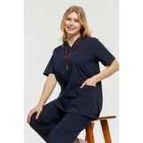 Çatı Uniform Ultralycra Comfy - Büyük Beden Likralı Doktor Hemşire Forma Takımı (Unı), Lacivert - 3XL