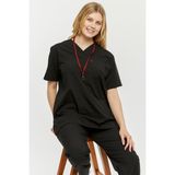 Çatı Uniform Ultralycra Comfy - Büyük Beden Likralı Doktor Hemşire Forma Takımı (Unı), Siyah - 3XL