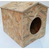 Catmozz Dış Mekan Yağmura ve Soğuğa Dayanıklı Ahşap Kedi Evi 40x35x30 cm Çatılı Tasarım - Ahşap - Bej