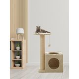 Catmozz Floransa Yuvalı Kedi Tırmalama Oyuncağı ve Evi Yüksek Kaliteli Malzeme ile 45 x 35 x 55 cm - Krem Rengi