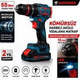 Catpower 1050 Kömürsüz Darbeli Şarjlı Matkap Vidalama 20V 2.0AH 55 Nm Brushless Çift Akülü 70 Parça Set