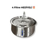 Catrevi 4 L Paslanmaz Çelik Su Pınarı Kedi Köpek Premium Su Çeşmesi Ultra Sessiz Su Sebili 4 Filtre Hediye