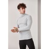 Catspy Erkek Gri Boğazlı Triko Kazak Slim Fit Uzun Kol Desenli Tasarım