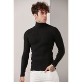 Catspy Erkek Lycra Boğazlı Triko Kazak - M - Siyah