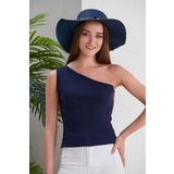 CATSPY Lacivert Crop Tek Omuz Detaylı Kaşkorse Bluz