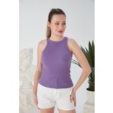 CATSPY Lila Fitted/Vücuda Oturan Fitilli Esnek Örme Bluz
