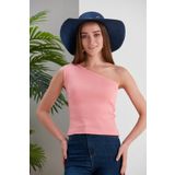 CATSPY Pudra Crop Tek Omuz Detaylı Kaşkorse Bluz