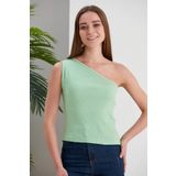 CATSPY Su Yeşili Crop Tek Omuz Detaylı Kaşkorse Bluz