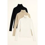 Catspy Unisex Premium Siyah Beyaz Bej Set Pamuklu Balıkçı Yaka Kaşkorse Şardonlu Slimfit Boğazlı Kazak - Çok Renkli - XL