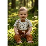 Cattac Kids %100 Pamuklu Erkek Bebek Kaykay Desenli Gömlek Pantolon Askılı Papyonlu 4'lü Takım - Kiremit - 24 Ay