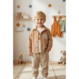 Cattac Kids Erkek Bebek %100 Pamuk 3'lü Takım Fitilli Gömlek, Baskılı Tişört ve Çizgili Pantolon - 3 Yaş - Bej - Camel