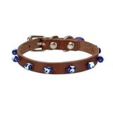 Cattie Boncuklu Deri Küçük Irk Medium Kahverengi 1x20-23 cm Köpek ve Kedi Boyun Tasması