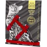 Cattie EKT Kırmızı 1x25-40 cm Desenli Dokuma Kedi Göğüs ve Gezdirme Tasması Takımı