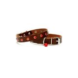 Cattie Gerçek Deriden El Yapımı Taşlı Kedi Boyun Tasması 1,5X28-32Cm - Brown