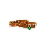 Cattie Gerçek Deriden El Yapımı Taşlı Kedi Boyun Tasması 1X18-22Cm - Camel