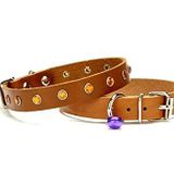 Cattie Gerçek Deriden El Yapımı Taşlı Kedi Boyun Tasması, Camel, 1,5x28-32 cm