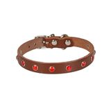 Cattie Gerçek Deriden El Yapımı Taşlı Kedi Boyun Tasması, Kahverengi, 1,2x25-29 cm