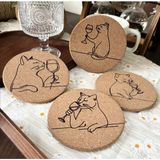 Catwine 4 Adet Büyüleyici Kedi & Şarap Kazınmış Mantar Bardak Altlıkları - - - set